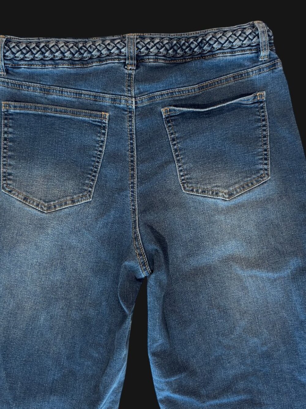 d.jeans Size 10 Trouser Jeans Braided Waistband Dark Wash Stretch Straight Leg - Picture 4 of 11